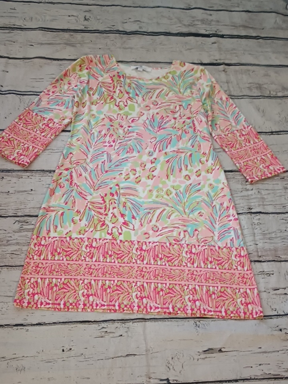 Jeanne Pierre Klifa Pink Green Giraffe Print Dress L